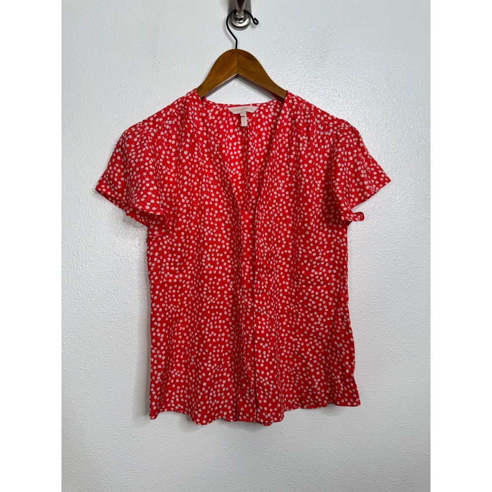 Rebecca Taylor Red Floral Silk Blend Flutter Sleeve V-Neck Blouse Top Size 0